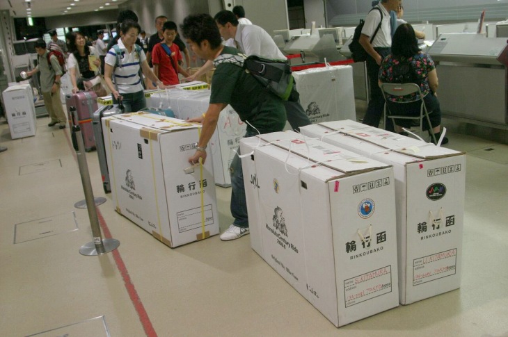 空港では輪行箱がぞくぞくと