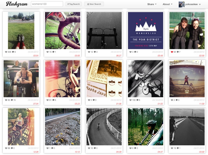 ハッシュタグでインスタグラムの写真を検索する hashgr.am 　同じ女性サイクリストが見ている世界中の景色は面白い