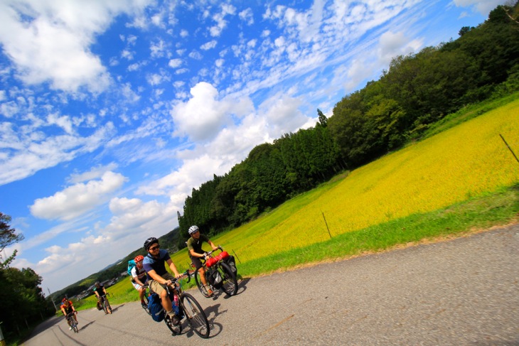 色づいた田んぼに、秋の気配の夏の雲。一路奥三河を目指す