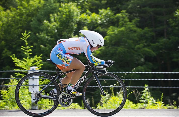 2014年全日本選手権タイムトライアルを走る梶原悠未