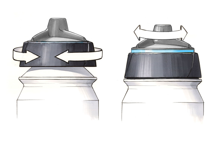 キャップをひねることでバルブのロック機構を開閉する