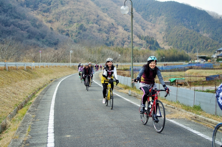 幹線道路から間を取って小道があり、車の進入を妨げるポールが各所に設置