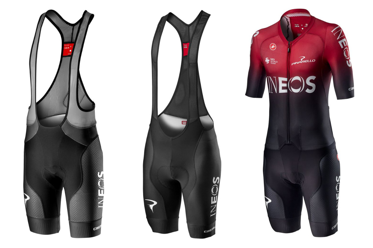 左からFREE AERO RACE 4 BIBSHORT、COMPETIZIONE BIBSHORT、SANREMO 4.1 S.SUIT