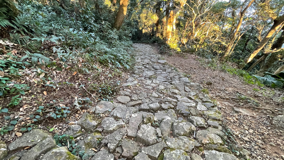 最御崎寺の脇にあった遍路道。海沿いから登る急な山道だ