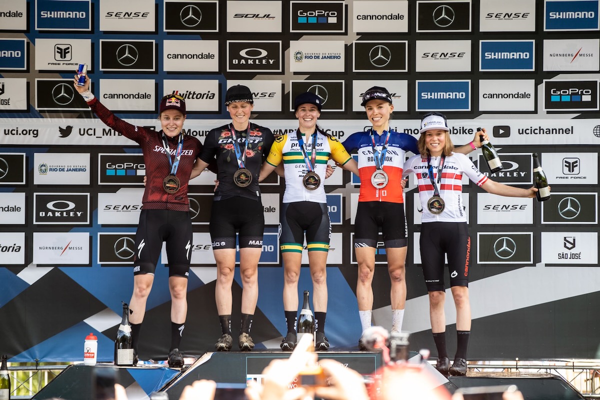 メルセデスベンツUCI MTBワールドカップ第1戦女子エリート表彰台