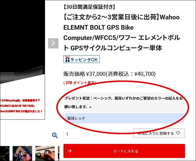 注文時、カートに入れる前に要望の「ベーシックまたは猫耳のカラー」の記載を選択する