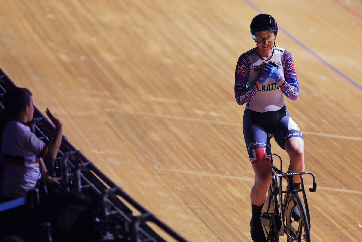 女子スクラッチ：優勝したケイティ・アーチボルド（イギリス）は続く女子エリミネーションでも勝利を挙げた